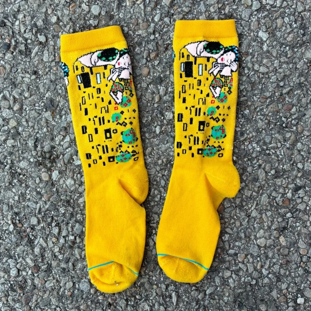 Gustav Klimt The Kiss Art Socks Yellow Crew Length Graphic Print Masterpiece